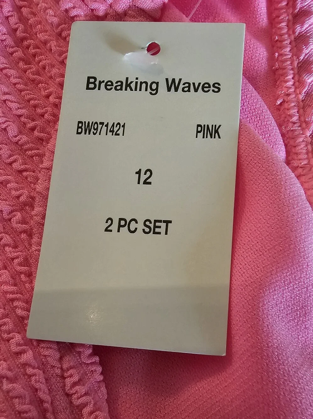 Breaking Waves Hot Pink Crinkle Textured 2-Piece Bikini Set UPF 50+ Girls Sz 12